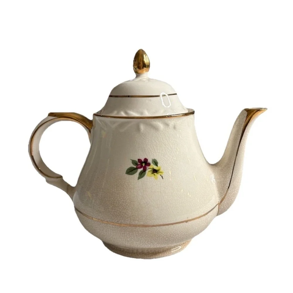Vintage Arthur Wood & Sons Porcelain Teapot Chatsworth Roses Gold Trim UK‎